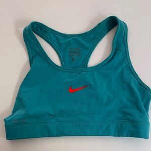 Nike Women's Turquoise Sports Bra with Red Logo size m